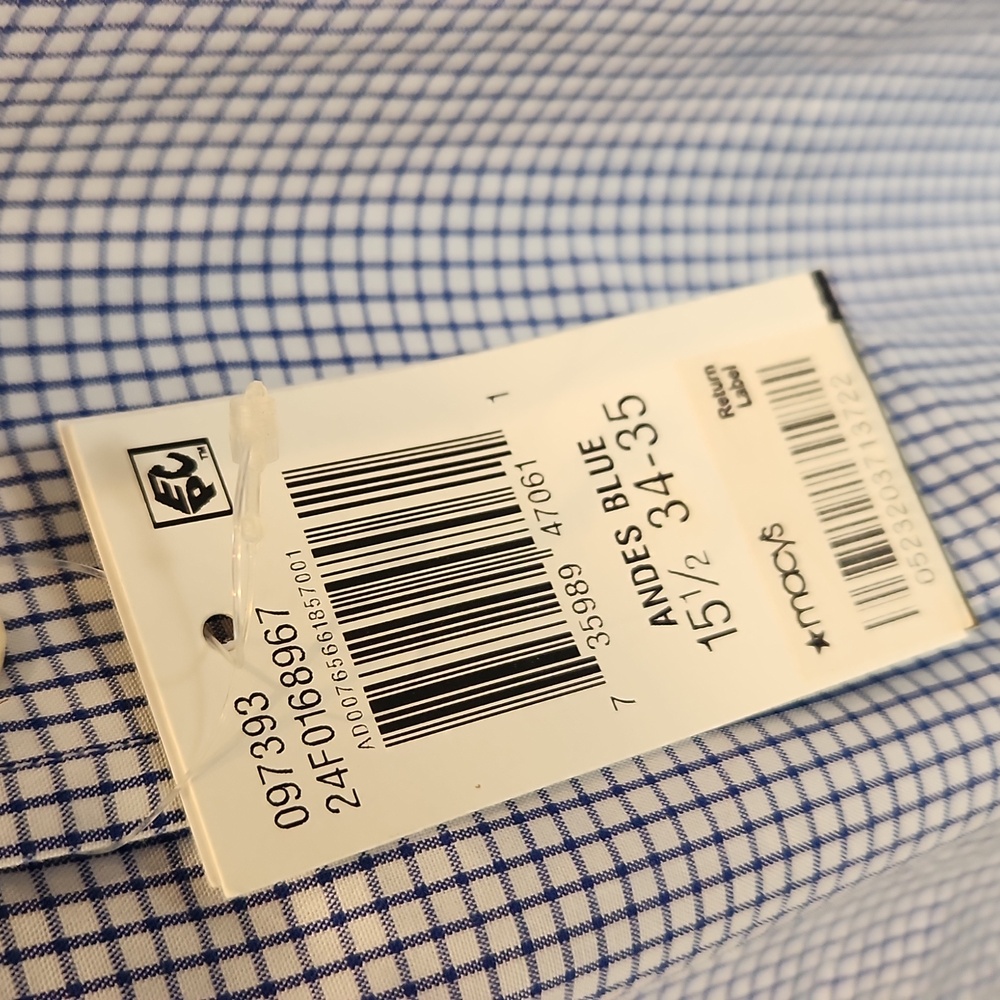 NWT Tommy Hilfigar Men's Blue Checkered Button-Down Shirt Sz 34-35 15 1/2 - Picture 4 of 5